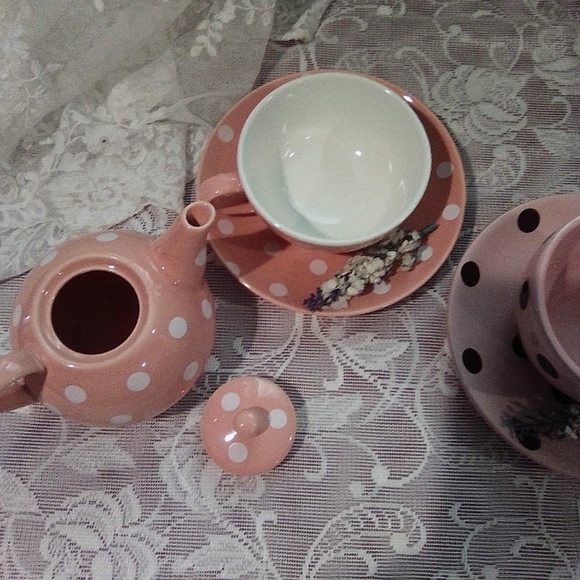 Pink Polka Dot Tea Set for Kids - Picture 5 of 9